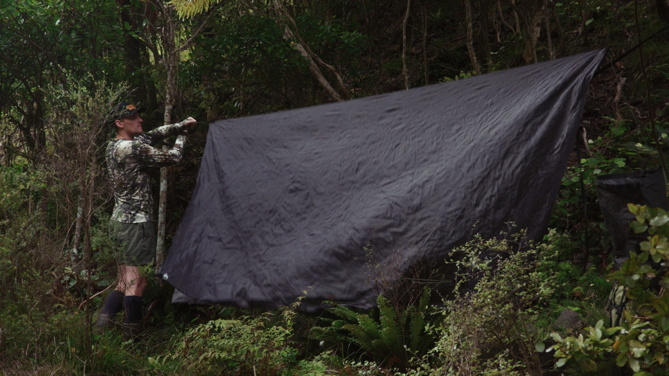 ultralite hiking hammock set up in New Zealand bush